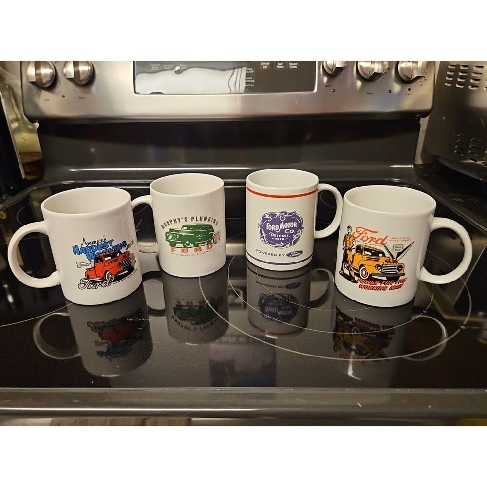 Set of 4 Ford Coffee Mugs - 3 Of F-1 America's Hardest Working Truck & 1 Logo